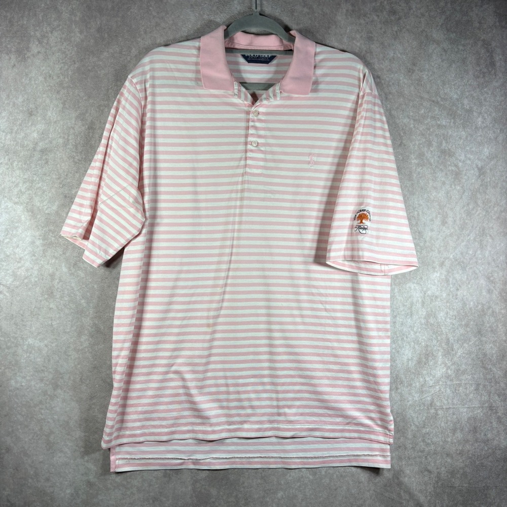 Polo Ralph Lauren Golf Polo Mens L Pink Kiawah Island Striped Pima Cotton Preppy